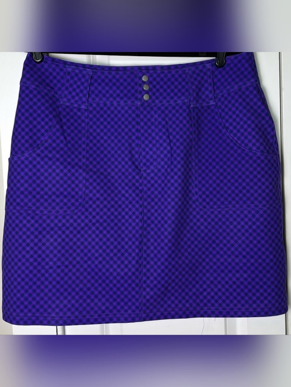 Jofit Purple & Navy Gingham Skort w/ attached shorts. Size 12. 19" Length. EUC!